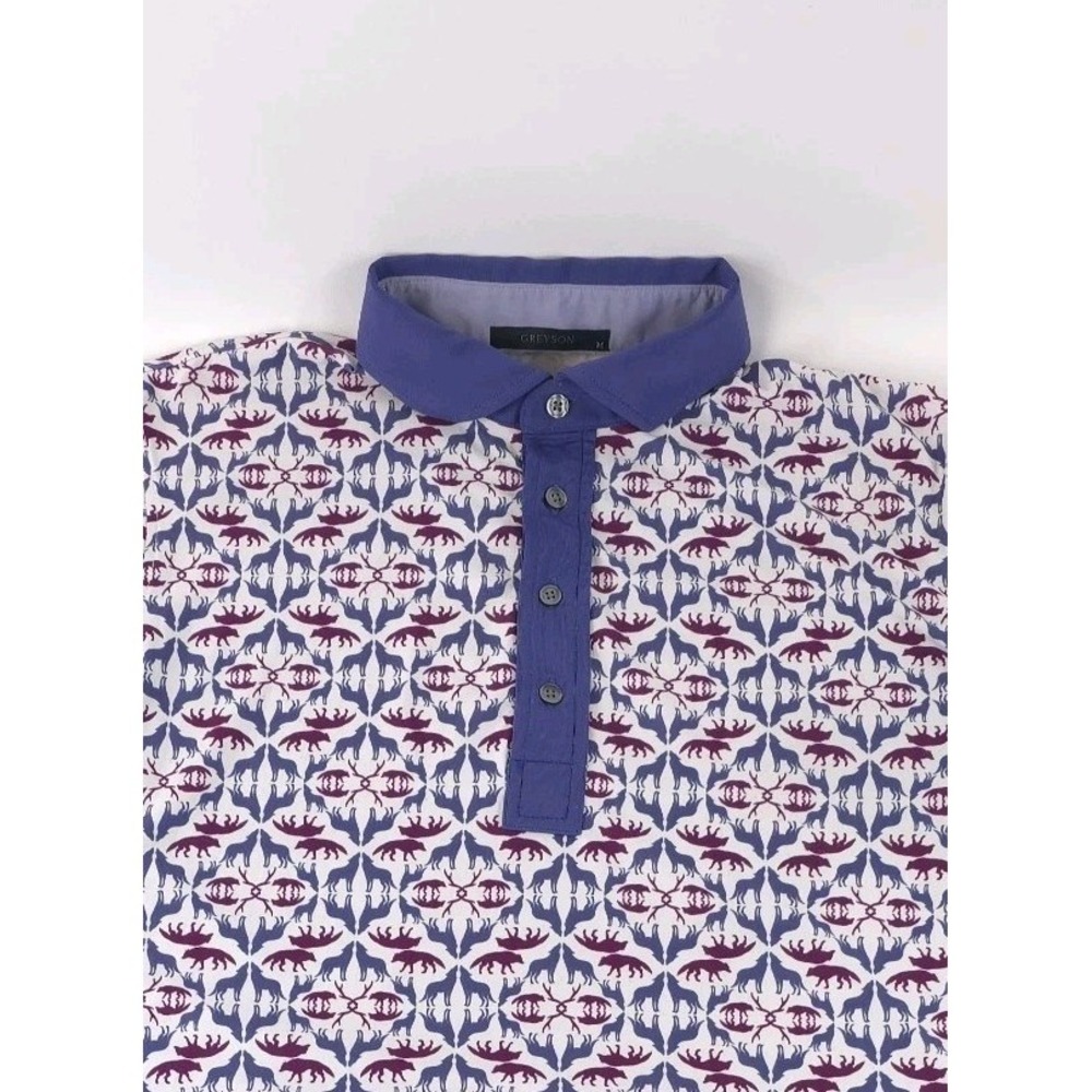 Greyson Men's Wolf Labyrinth Contrast Polo Shirt Artic Size Medium